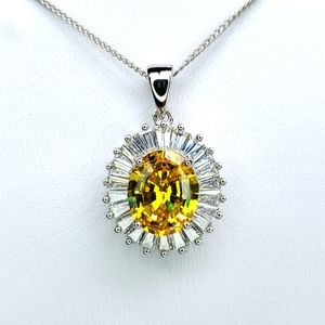 AAA Brilliance Cut Premium Yellow and White Cubic Zirconia Pendant Neckl…